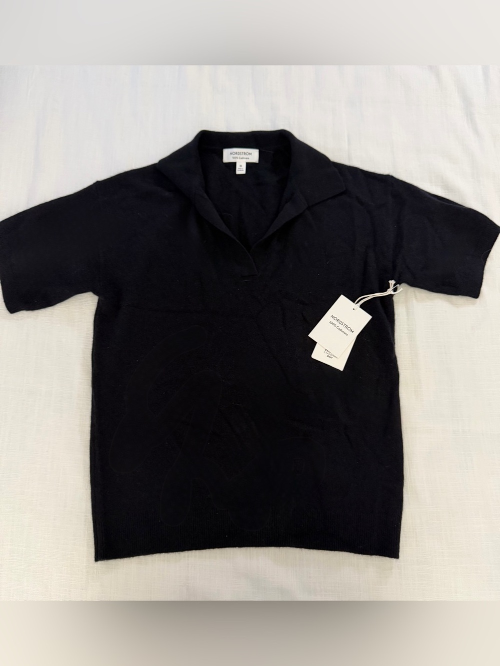 Nordstrom Cashmere Johnny Collar Short Sleeve Sweater Black Rock M NWT - Picture 4 of 6